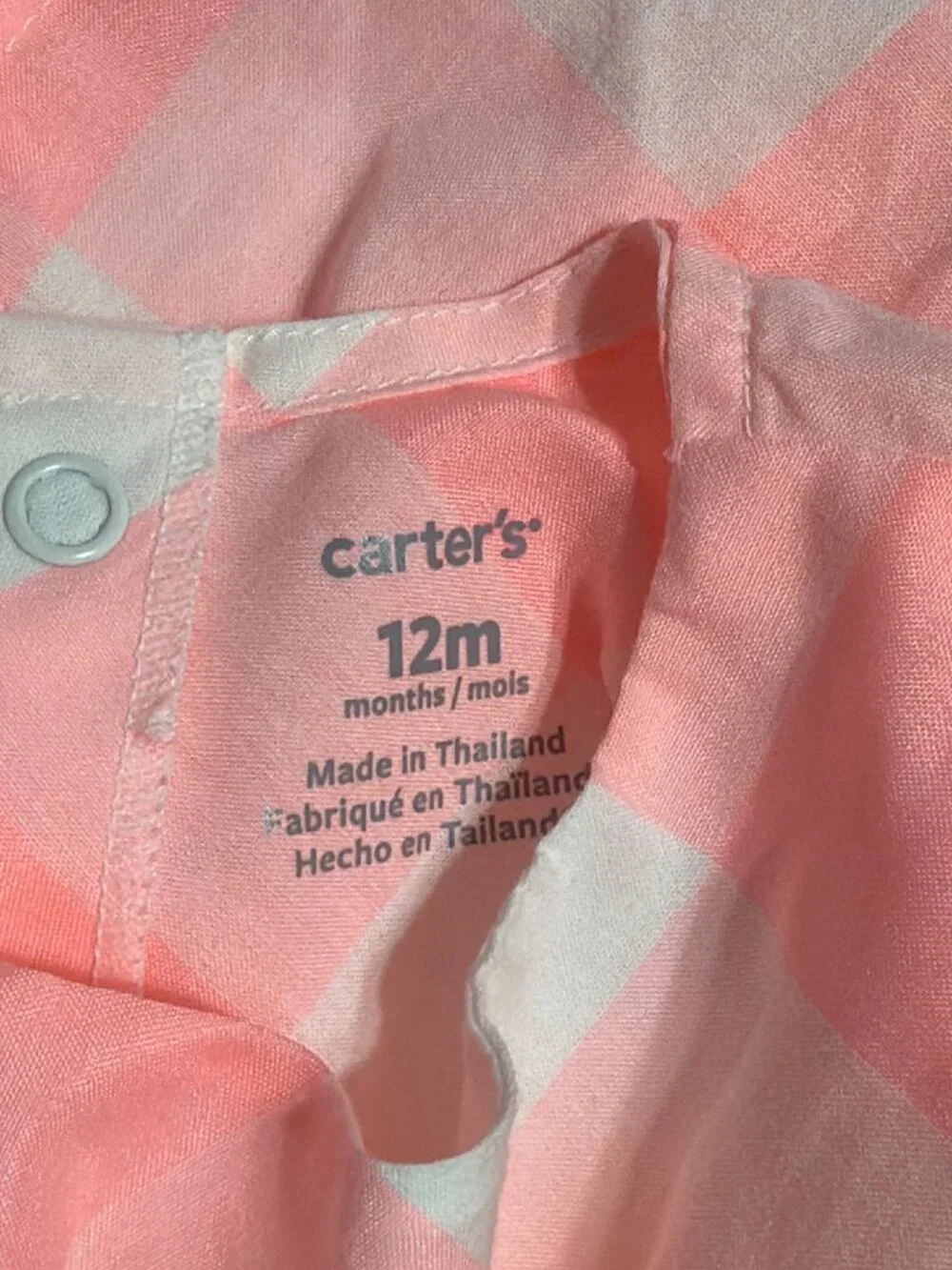 Carters Pink White Gingham Dress Bloomers 2 Piece Set Lightweight Size 12M